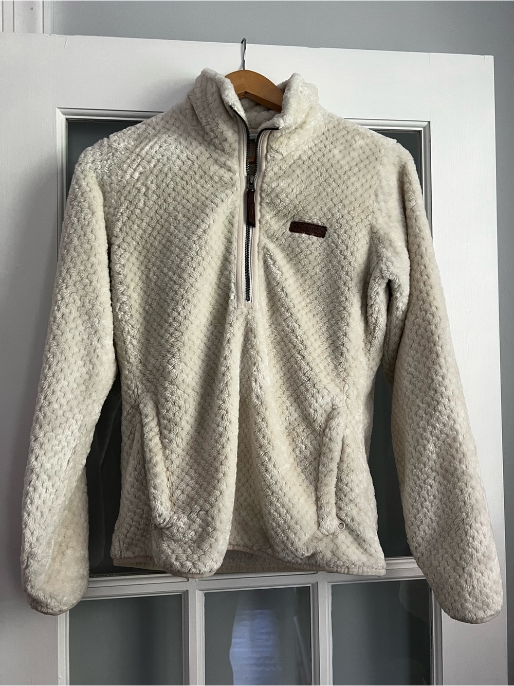 Women's Cream Sherpa Teddy Jacket with Half-Zip